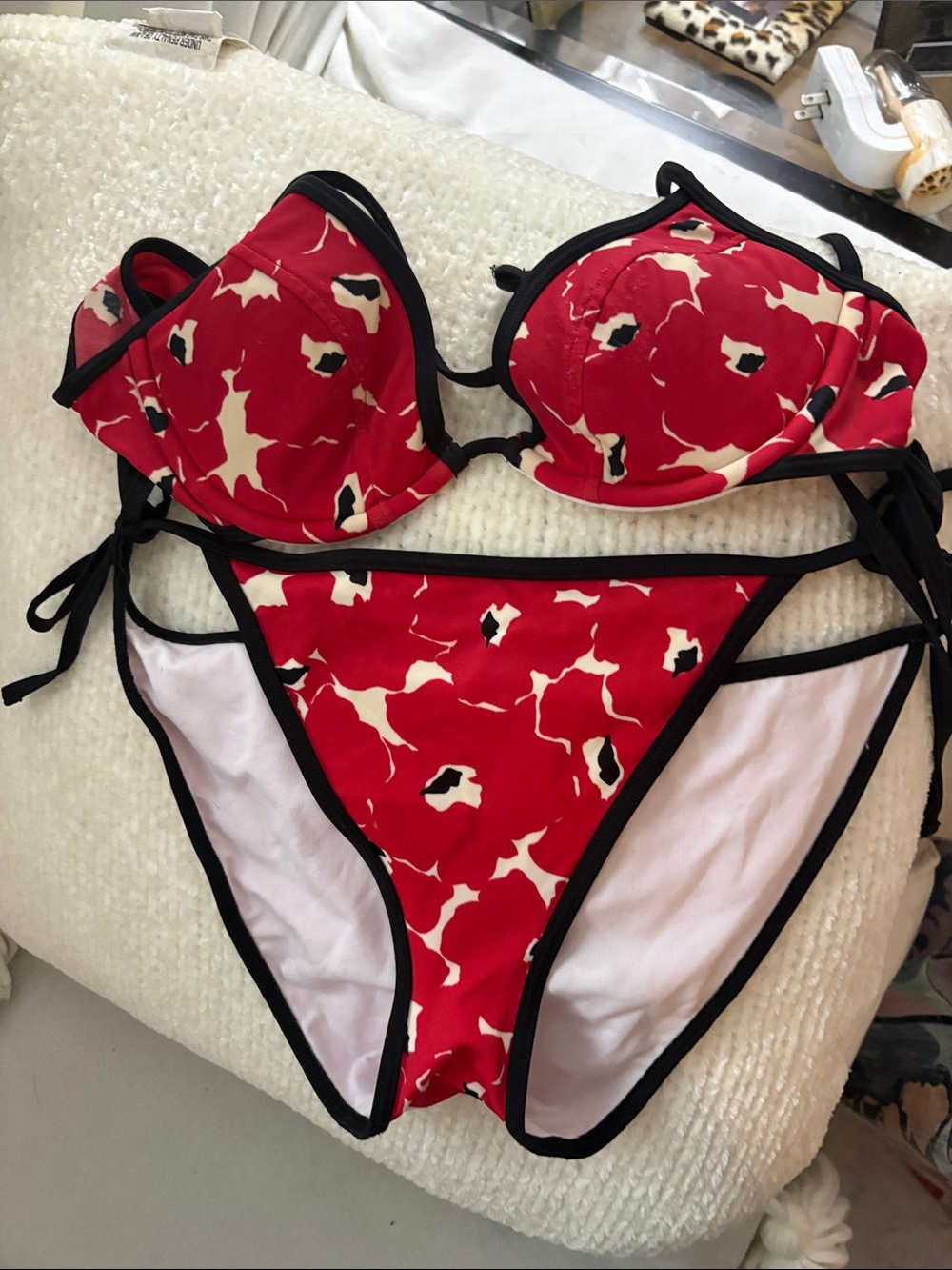 PINK Victoria's Secret Red & Black Patterned Push-Up Bikini Set